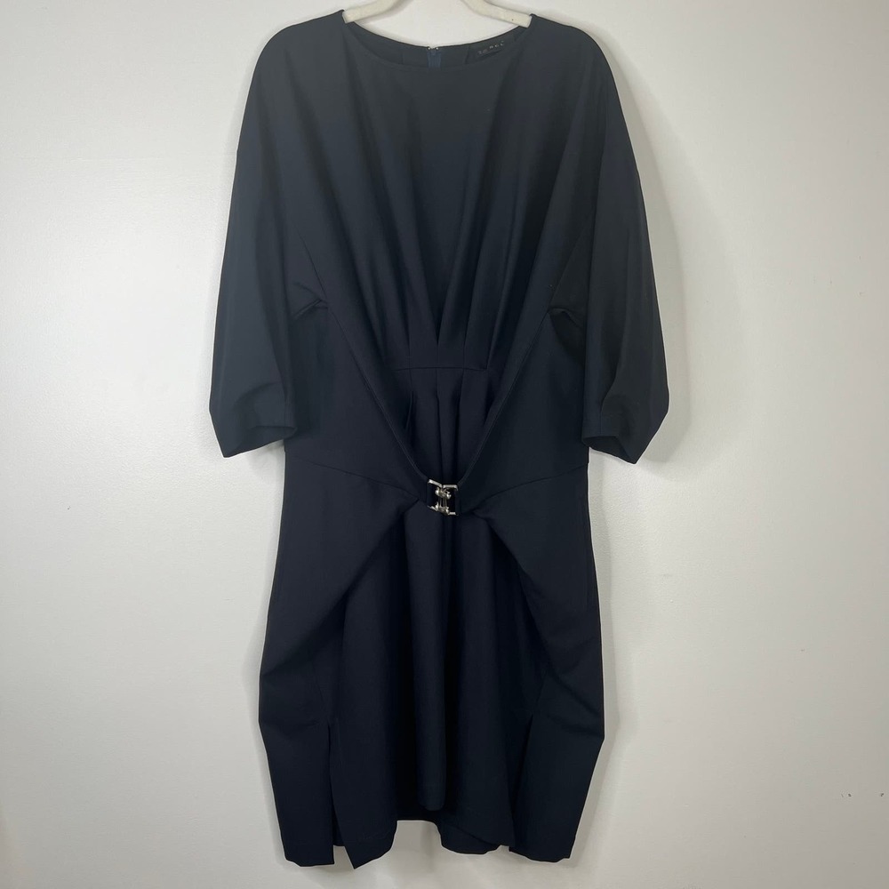 BGL Fashion Group Wool Blend Buckle Front Pleat Detail‎ Black Dress Sz EU 42